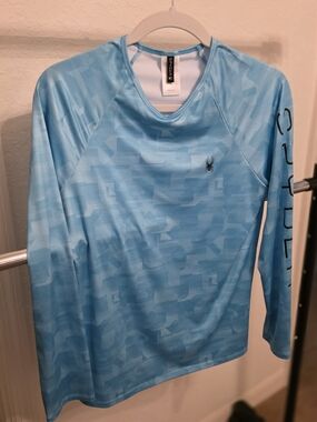 Spyder Long Sleeve Performance Shirt Blue Camo Size Medium UPF Athletic